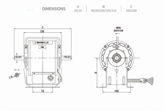 monophasé central du moteur de fan à C.A. de 110v 230v 30w 120w 350w pour le rideau aérien standard d'industrie